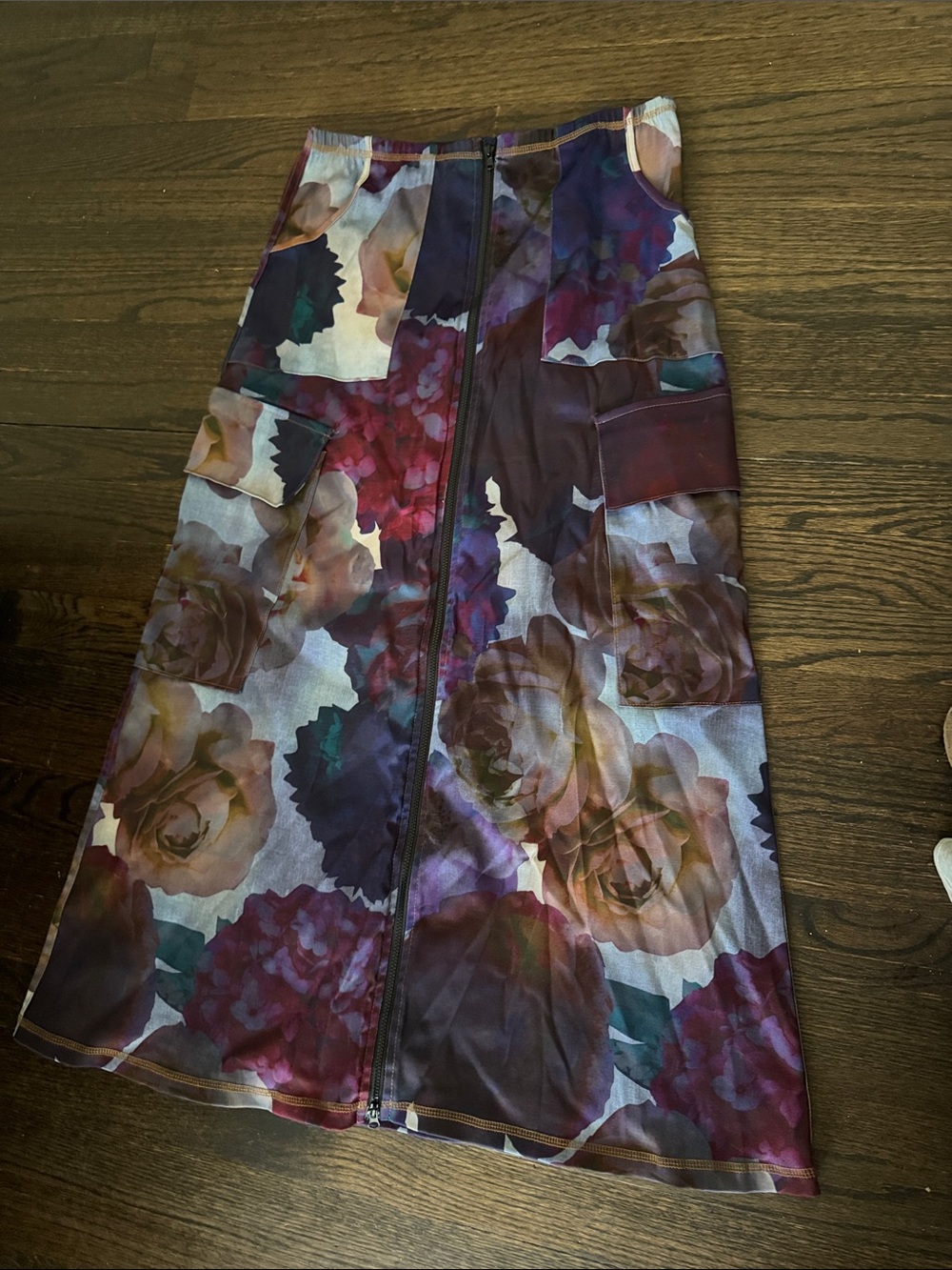 Floral Midi Skirt with Front Zip in Multi-Color